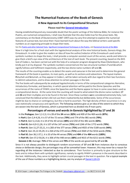 The Numerical Features of the Book of Genesis