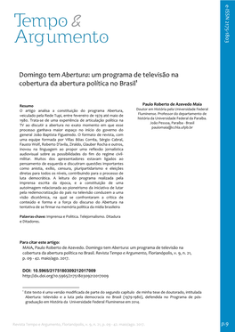 Domingo Tem Abertura: Um Programa De Televisão Na Cobertura Da Abertura Política No Brasil1