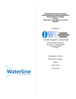 Crowsnest River Watershed Aquifer Mapping and Groundwater Management Planning Study Twps 006 to 009, Rges 01 to 06 W5 Alberta