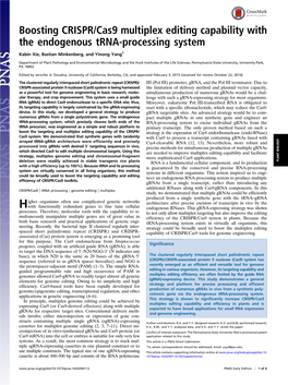 Boosting CRISPR/Cas9 Multiplex Editing Capability with the Endogenous Trna-Processing System