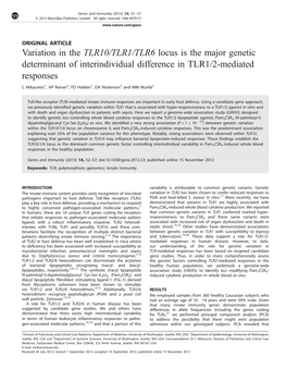 Variation in the TLR10/TLR1/TLR6 Locus Is the Major Genetic Determinant of Interindividual Difference in TLR1/2-Mediated Responses