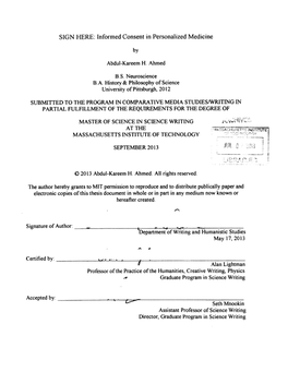 SIGN HERE: Informed Consent in Personalized Medicine P