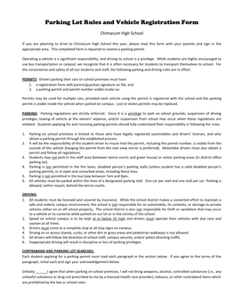 Parking Lot Rules and Vehicle Registration Form