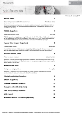 Macq-Ro Insights 3 POSCO (Outperform) 4 Hyundai Motor