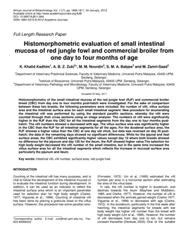 Histomorphometric Evaluation of Small Intestinal Mucosa of Red Jungle Fowl and Commercial Broiler from One Day to Four Months of Age