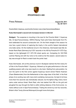 Press Release August 28, 2011 No