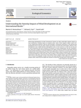Understanding the Amenity Impacts of Wind Development on an ଝ International Border