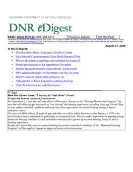 Diane Brinson, (608) 266-5215 Previous E-Digests Print This Page the Bureau of Education and Information’S Goal Is to Publish “The E-Digest” Bi-Weekly on Paydays