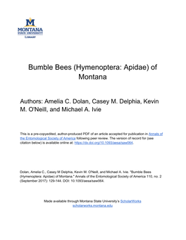 Bumble Bees (Hymenoptera: Apidae) of Montana (PDF)