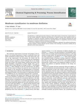 Membrane Crystallization Via Membrane Distillation T ⁎ I