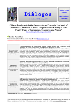 Chinese Immigrants in the Guanacastecan Peninsula Lowlands Of