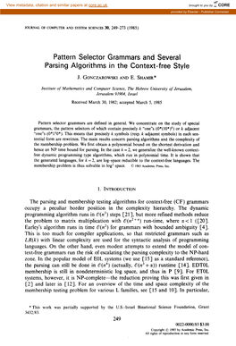 Pattern Selector Grammars and Several Parsing Algorithms in the Context-Free Style