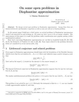 On Some Open Problems in Diophantine Approximation