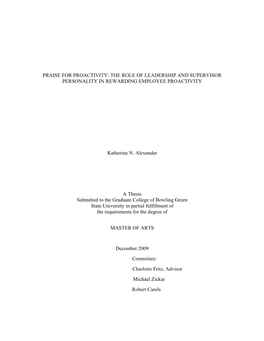 Praise for Proactivity: the Role of Leadership and Supervisor Personality in Rewarding Employee Proactivity