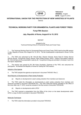 INTERNATIONAL UNION for the PROTECTION of NEW VARIETIES of PLANTS Geneva