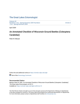 An Annotated Checklist of Wisconsin Ground Beetles (Coleoptera: Carabidae)