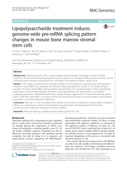 Lipopolysaccharide Treatment Induces Genome-Wide Pre-Mrna Splicing