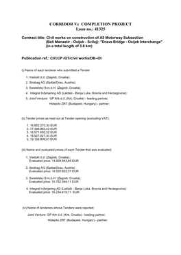 CORRIDOR Vc COMPLETION PROJECT Loan No.: 41325