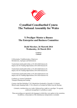 Cynulliad Cenedlaethol Cymru the National Assembly for Wales