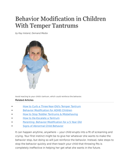 Behavior Modification in Children with Temper Tantrums