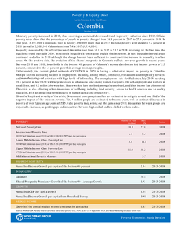 Colombia October 2020 Monetary Poverty Increased in 2018, Thus Reversing a Sustained Downward Trend in Poverty Reduction Since 2012