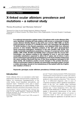 X-Linked Ocular Albinism: Prevalence and Mutations – a National Study