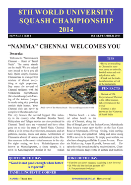 8Th World University Squash Championship 2014 Newsletter 1 1St September 2014