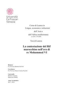 La Contestazione Del Rif Marocchino Nell'era Di Re Mohammed VI