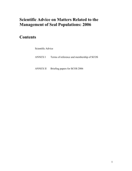Scientific Advice on Matters Related to the Management of Seal Populations: 2006