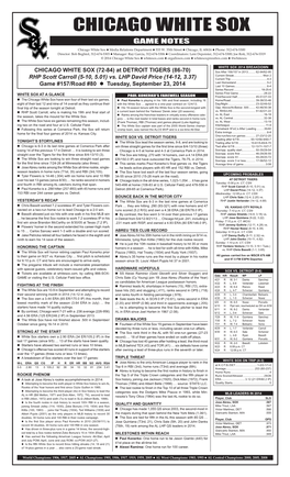 Chicago White Sox Game Notes