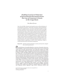 Profiling Local-Level Outcomes of Environmental Decentralizations: the Case of Cameroon’S Forests in the Congo Basin