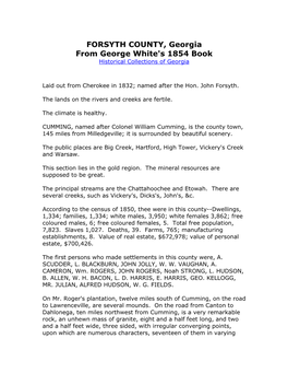 FORSYTH COUNTY, Georgia from George White's 1854 Book Historical Collections of Georgia