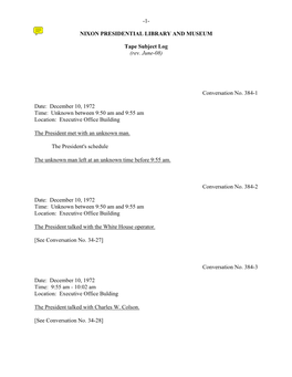 EOB #384: December 10-14, 1972 [Complete Tape Subject Log]