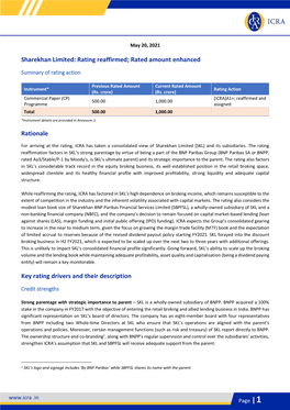 Sharekhan Limited: Rating Reaffirmed; Rated Amount Enhanced Rationale Key Rating Drivers and Their Description