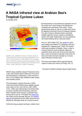 A NASA Infrared View at Arabian Sea's Tropical Cyclone Luban 10 October 2018