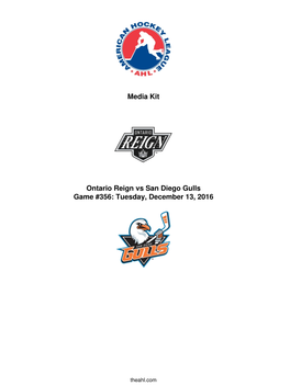 Media Kit Ontario Reign Vs San Diego Gulls Game #356: Tuesday
