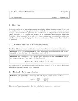 1 Overview 2 a Characterization of Convex Functions