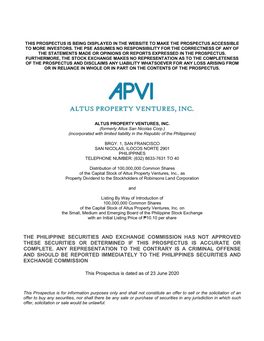 The Philippine Securities and Exchange Commission Has Not Approved These Securities Or Determined If This Prospectus Is Accurate Or Complete