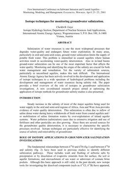 Isotope Techniques for Monitoring Groundwater Salinization