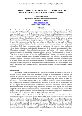 Authority Conflicts and the Declining Influence of Traditional Rulers in North-Western Nigeria