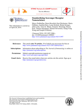 Nomenclature Standardizing Scavenger Receptor