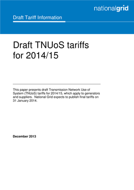 Draft Tnuos Tariffs for 2014/15