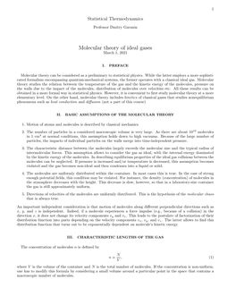 Molecular Theory of Ideal Gases March 1, 2021