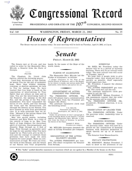 Congressional Record United States Th of America PROCEEDINGS and DEBATES of the 107 CONGRESS, SECOND SESSION