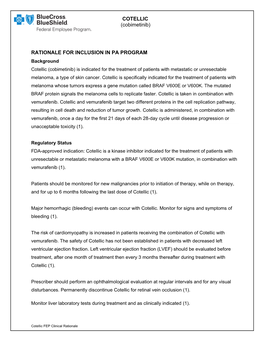 COTELLIC (Cobimetinib) RATIONALE for INCLUSION in PA PROGRAM