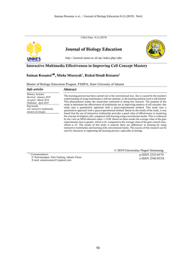 Journal of Biology Education 8 (1) (2019) : 56-61