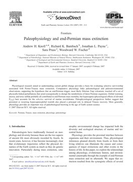 Paleophysiology and End-Permian Mass Extinction ⁎ Andrew H