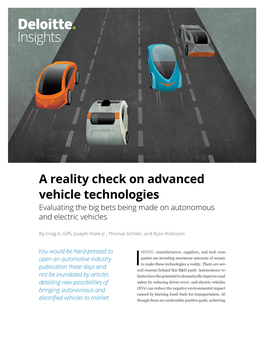 A Reality Check on Advanced Vehicle Technologies Evaluating the Big Bets Being Made on Autonomous and Electric Vehicles