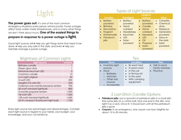 Brightness of Common Lights Types of Light Sources Tips 2 Last-Ditch Candle Options