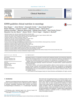 ESPEN Guideline Clinical Nutrition in Neurology